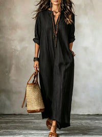 HAVEN | Long Sleeve Maxi Dress V-Neck Striped Style with Side Pockets